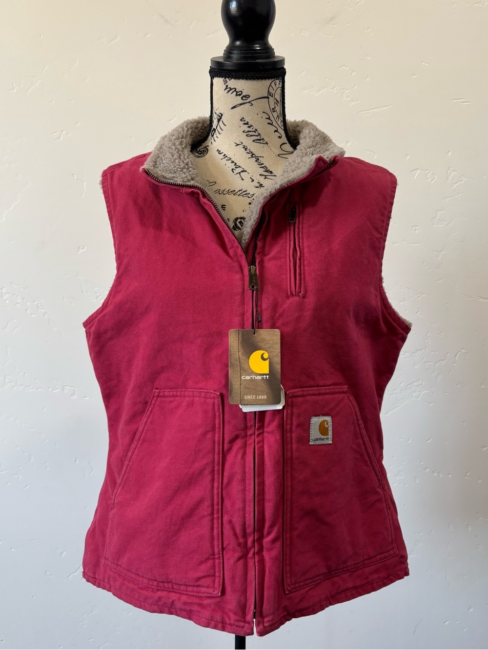 Carhartt canvas Sherpa lined vest crabapple pink VW001 624 size medium